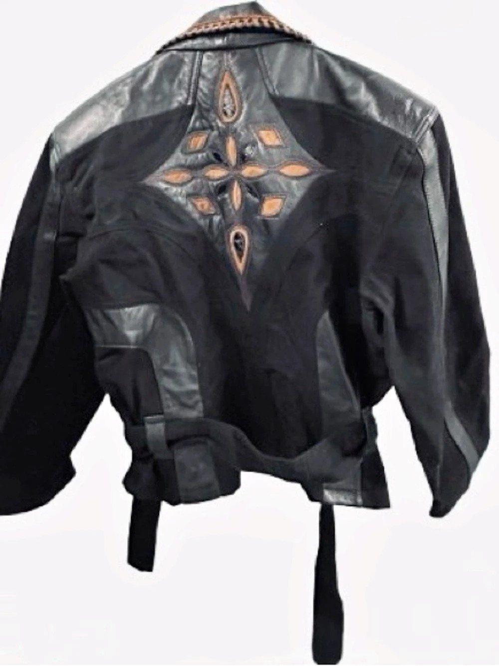 Vintage CACHE Leather & Cotton Embroidered Leather Cotton Jacket Y2K 90’s Native - Picture 3 of 12